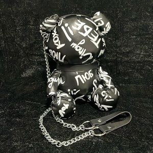 Graffiti black bear purse. Small zipper pocket on top of head. Size: 6x9”